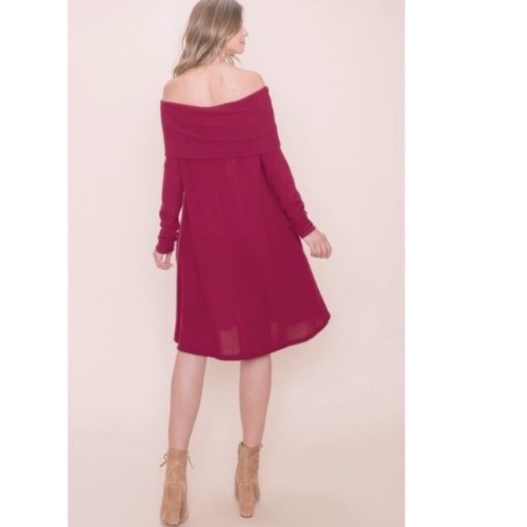 Cranberry Off the Shoulder Long Sleeved Dress - Picture 3 of 4